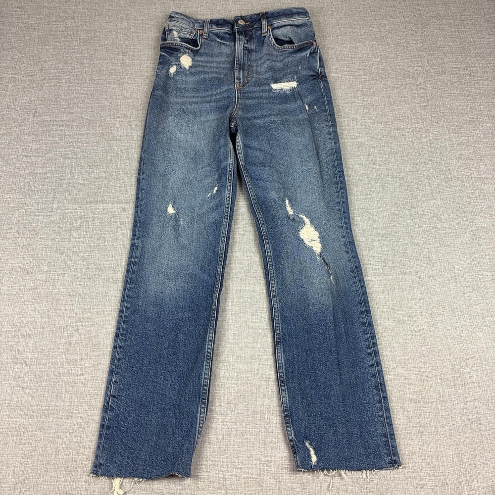 We The Free Jeans Womens 27 Blue Medium Wash High Rise Straight Distressed Denim